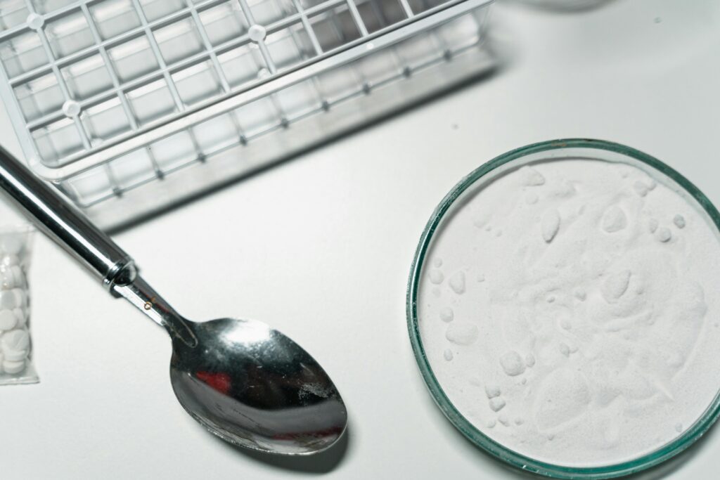 white powder on top of desk