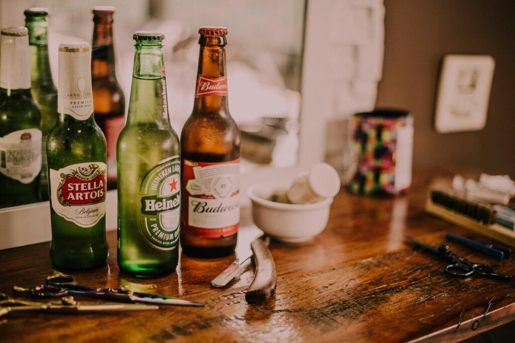 alcohol bottles on shelf